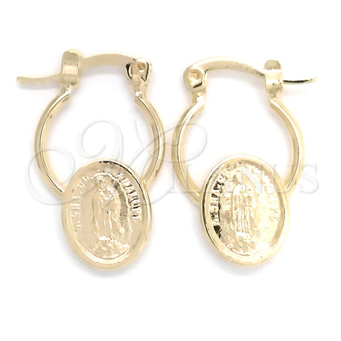 Oro Laminado Small Hoop, Gold Filled Style Guadalupe Design, Polished, Golden Finish, 02.58.0053.12
