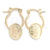 Oro Laminado Small Hoop, Gold Filled Style Guadalupe Design, Polished, Golden Finish, 02.58.0053.12
