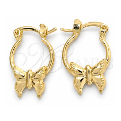 Oro Laminado Small Hoop, Gold Filled Style Butterfly Design, Polished, Golden Finish, 02.58.0054.12