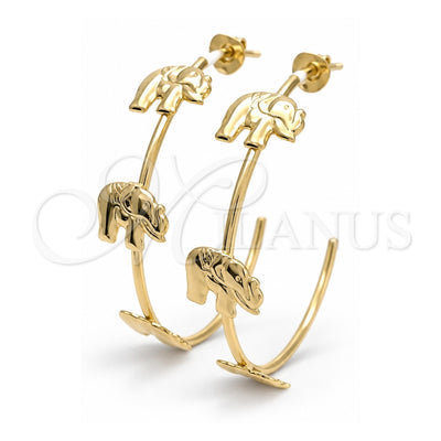 Oro Laminado Medium Hoop, Gold Filled Style Elephant Design, Polished, Golden Finish, 02.58.0056.40