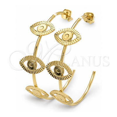 Oro Laminado Medium Hoop, Gold Filled Style Evil Eye Design, Polished, Golden Finish, 02.58.0060.40