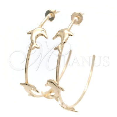 Oro Laminado aretes de aro — Medium Hoop Dolphin diseño pulido 02.58. por Mayoreo, vista principal del producto