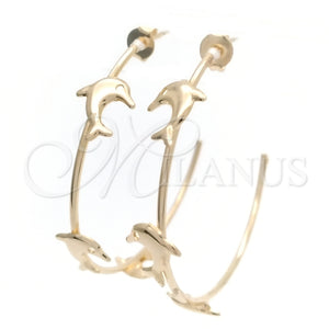 Gold Filled Hoop Earrings — Medium Hoop Dolphin Design Polished 02.58. — main product view — SKU 148318 | Oro Laminado aretes de aro — Medium Hoop Dolphin diseño pulido 02.58. — SKU 148318