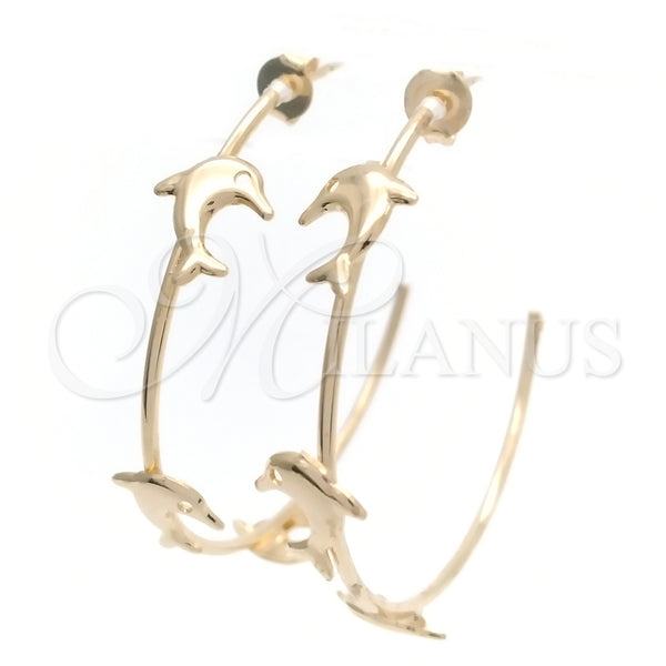 Gold Filled Hoop Earrings — Medium Hoop Dolphin Design Polished 02.58. — main product view — SKU 148318 | Oro Laminado aretes de aro — Medium Hoop Dolphin diseño pulido 02.58. — SKU 148318