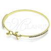 Oro Laminado Individual Bangle, Gold Filled Style Airplane Design, with White Micro Pave and White Crystal, Polished, Golden Finish, 07.193.0043.05 (02 MM Thickness, Size 5 (2.50 Diameter))
