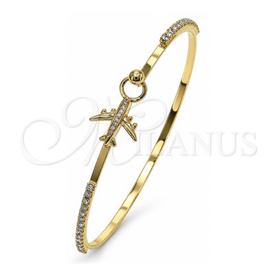 Oro Laminado Individual Bangle, Gold Filled Style Airplane Design, with White Micro Pave and White Crystal, Polished, Golden Finish, 07.193.0043.05 (02 MM Thickness, Size 5 (2.50 Diameter))