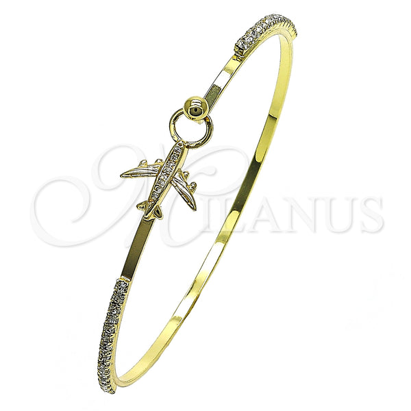 Gold Filled Jewelry — Individual Bangle Airplane Design with White Micro Pave — main product view — SKU 148322 | Oro Laminado joyería — Individual Bangle Airplane diseño with blanco Micro Pave — SKU 148322