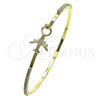 Oro Laminado Individual Bangle, Gold Filled Style Airplane Design, with White Micro Pave and White Crystal, Polished, Golden Finish, 07.193.0043.05 (02 MM Thickness, Size 5 (2.50 Diameter))