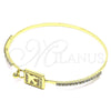 Oro Laminado Individual Bangle, Gold Filled Style Airplane Design, with White Micro Pave and White Crystal, Polished, Golden Finish, 07.193.0045.05 (02 MM Thickness, Size 5 (2.50 Diameter))