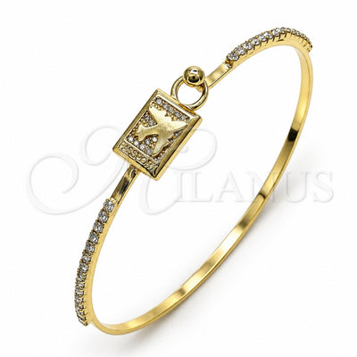 Oro Laminado Individual Bangle, Gold Filled Style Airplane Design, with White Micro Pave and White Crystal, Polished, Golden Finish, 07.193.0045.05 (02 MM Thickness, Size 5 (2.50 Diameter))