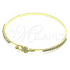 Oro Laminado Individual Bangle, Gold Filled Style Palm Tree Design, with White Micro Pave and White Crystal, Polished, Golden Finish, 07.193.0046.05 (02 MM Thickness, Size 5 (2.50 Diameter))