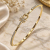 Oro Laminado Individual Bangle, Gold Filled Style Palm Tree Design, with White Micro Pave and White Crystal, Polished, Golden Finish, 07.193.0046.05 (02 MM Thickness, Size 5 (2.50 Diameter))