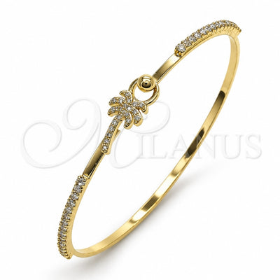 Oro Laminado Individual Bangle, Gold Filled Style Palm Tree Design, with White Micro Pave and White Crystal, Polished, Golden Finish, 07.193.0046.05 (02 MM Thickness, Size 5 (2.50 Diameter))