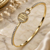 Oro Laminado Individual Bangle, Gold Filled Style Heart and Love Design, with White Micro Pave and White Crystal, Polished, Golden Finish, 07.193.0047.05 (02 MM Thickness, Size 5 (2.50 Diameter))