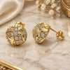 Oro Laminado Stud Earring, Gold Filled Style with White Micro Pave, Polished, Golden Finish, 02.193.0010