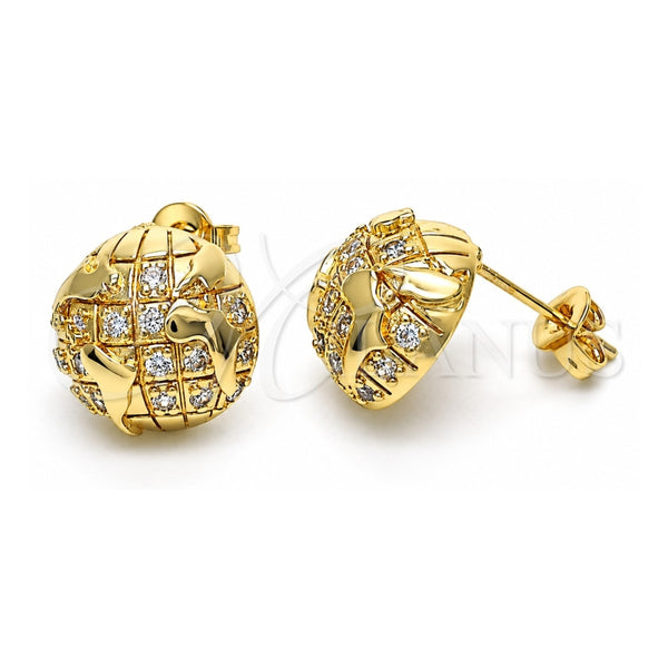 Oro Laminado Stud Earring, Gold Filled Style with White Micro Pave, Polished, Golden Finish, 02.193.0010
