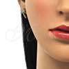 Oro Laminado Stud Earring, Gold Filled Style Palm Tree Design, with White Micro Pave, Polished, Golden Finish, 02.193.0012