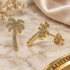 Oro Laminado Stud Earring, Gold Filled Style Palm Tree Design, with White Micro Pave, Polished, Golden Finish, 02.193.0012