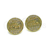 Oro Laminado Stud Earring, Gold Filled Style Heart and Love Design, with White Micro Pave, Polished, Golden Finish, 02.193.0013