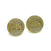 Oro Laminado Stud Earring, Gold Filled Style Heart and Love Design, with White Micro Pave, Polished, Golden Finish, 02.193.0013