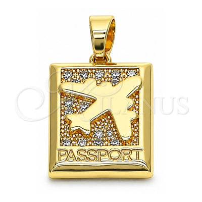 Oro Laminado Fancy Pendant, Gold Filled Style Airplane Design, with White Micro Pave, Polished, Golden Finish, 05.193.0003