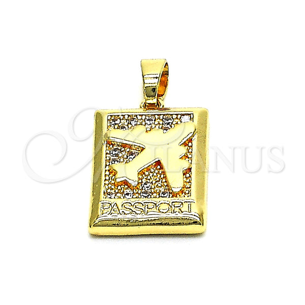 Oro Laminado Fancy Pendant, Gold Filled Style Airplane Design, with White Micro Pave, Polished, Golden Finish, 05.193.0003