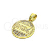 Oro Laminado Fancy Pendant, Gold Filled Style Heart and Love Design, with White Micro Pave, Polished, Golden Finish, 05.193.0005