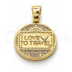 Oro Laminado Fancy Pendant, Gold Filled Style Heart and Love Design, with White Micro Pave, Polished, Golden Finish, 05.193.0005