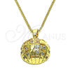Oro Laminado Pendant Necklace, Gold Filled Style with White Micro Pave, Polished, Golden Finish, 04.193.0002.18 (01 MM Thickness, 18 Inches Length)