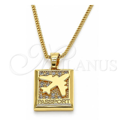 Oro Laminado Pendant Necklace, Gold Filled Style Airplane Design, with White Micro Pave, Polished, Golden Finish, 04.193.0003.18 (01 MM Thickness, 18 Inches Length)