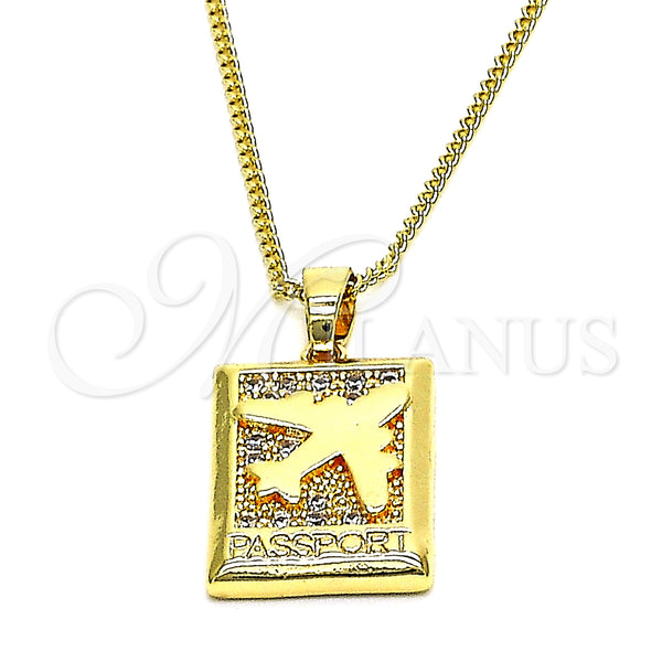 Gold Filled Necklace — Pendant Necklace Airplane Design with White Micro Pave — main product view — SKU 148339 | Oro Laminado collar — Pendant Necklace Airplane diseño with blanco Micro Pave — SKU 148339