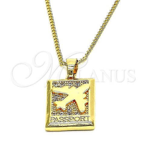 Oro Laminado Pendant Necklace, Gold Filled Style Airplane Design, with White Micro Pave, Polished, Golden Finish, 04.193.0003.18 (01 MM Thickness, 18 Inches Length)
