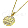 Oro Laminado Pendant Necklace, Gold Filled Style Heart and Love Design, with White Micro Pave, Polished, Golden Finish, 04.193.0005.18 (01 MM Thickness, 18 Inches Length)