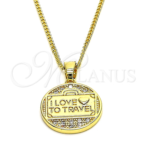 Oro Laminado Pendant Necklace, Gold Filled Style Heart and Love Design, with White Micro Pave, Polished, Golden Finish, 04.193.0005.18 (01 MM Thickness, 18 Inches Length)