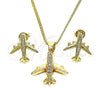 Oro Laminado Earring and Pendant Adult Set, Gold Filled Style Airplane Design, with White Micro Pave, Polished, Golden Finish, 10.193.0001