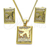 Oro Laminado Earring and Pendant Adult Set, Gold Filled Style Airplane Design, with White Micro Pave, Polished, Golden Finish, 10.193.0003