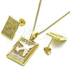 Oro Laminado Earring and Pendant Adult Set, Gold Filled Style Airplane Design, with White Micro Pave, Polished, Golden Finish, 10.193.0003