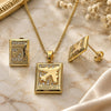 Oro Laminado Earring and Pendant Adult Set, Gold Filled Style Airplane Design, with White Micro Pave, Polished, Golden Finish, 10.193.0003