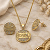 Oro Laminado Earring and Pendant Adult Set, Gold Filled Style Heart and Love Design, with White Micro Pave, Polished, Golden Finish, 10.193.0005