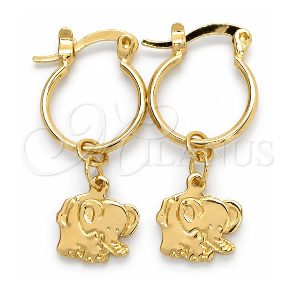 Oro Laminado Small Hoop, Gold Filled Style Elephant Design, Polished, Golden Finish, 02.58.0066.12