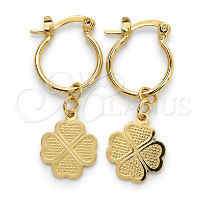 Oro Laminado Small Hoop, Gold Filled Style Four-leaf Clover Design, Polished, Golden Finish, 02.58.0067.12