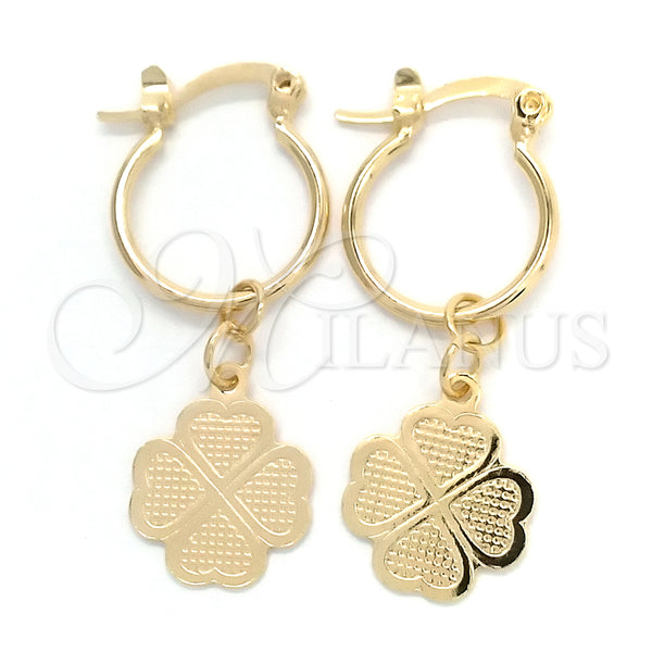 Gold Filled Hoop Earrings — Small Hoop Four-leaf Clover Design Polished 02.58. — main product view — SKU 148350 | Oro Laminado aretes de aro — Small Hoop Four-leaf Clover diseño pulido 02.58. — SKU 148350