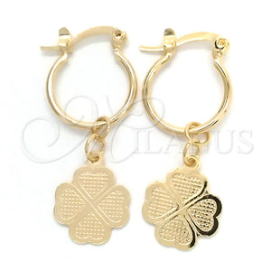 Gold Filled Hoop Earrings — Small Hoop Four-leaf Clover Design Polished 02.58. — main product view — SKU 148350 | Oro Laminado aretes de aro — Small Hoop Four-leaf Clover diseño pulido 02.58. — SKU 148350