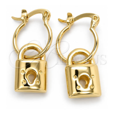 Oro Laminado Small Hoop, Gold Filled Style key Design, Polished, Golden Finish, 02.58.0069.12