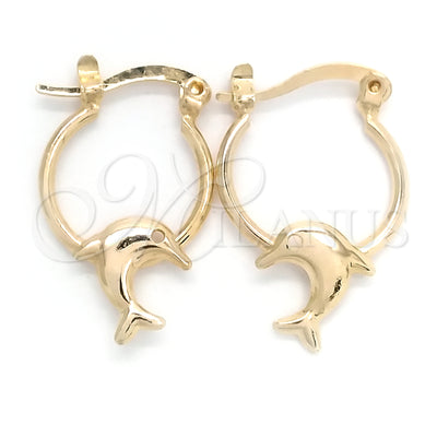Oro Laminado aretes de aro — Small Hoop Dolphin diseño pulido 02.58. por Mayoreo, vista principal del producto