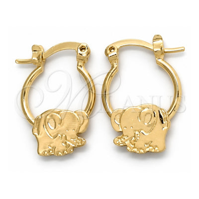 Oro Laminado Small Hoop, Gold Filled Style Elephant Design, Polished, Golden Finish, 02.58.0071.12