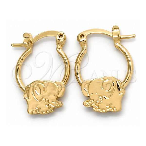 Oro Laminado Small Hoop, Gold Filled Style Elephant Design, Polished, Golden Finish, 02.58.0071.12