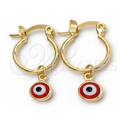 Oro Laminado Small Hoop, Gold Filled Style Evil Eye Design, Polished, Golden Finish, 02.58.0072.12