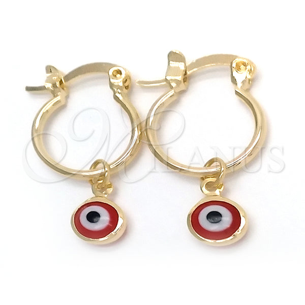 Gold Filled Hoop Earrings — Small Hoop Evil Eye Design Polished 02.58. — main product view — SKU 148357 | Oro Laminado aretes de aro — Small Hoop Evil Eye diseño pulido 02.58. — SKU 148357