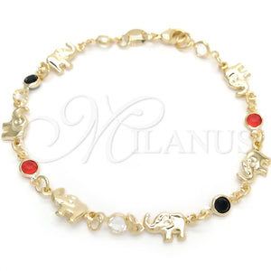 Gold Filled Bracelet — Fancy Bracelet Elephant Design with Black and Garnet — main product view — SKU 148358 | Oro Laminado brazalete — elegante Bracelet Elephant diseño with negro and Garnet — SKU 148358